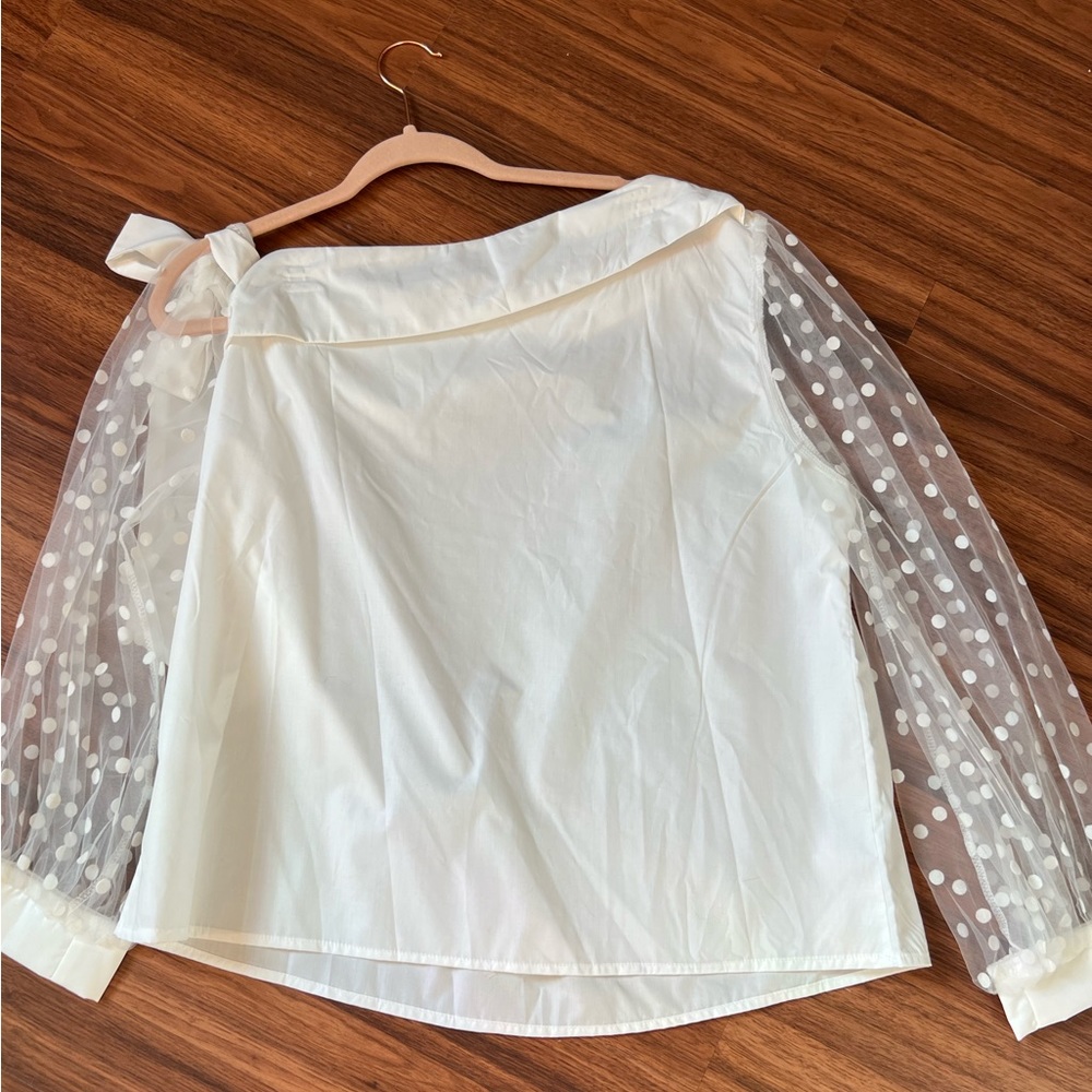 SHEIN Curve - White Puffy Sleeve, Polka Dot print shirt, 0XL